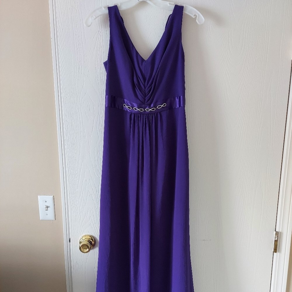 Long Purple Ruffle Back Formal Gown